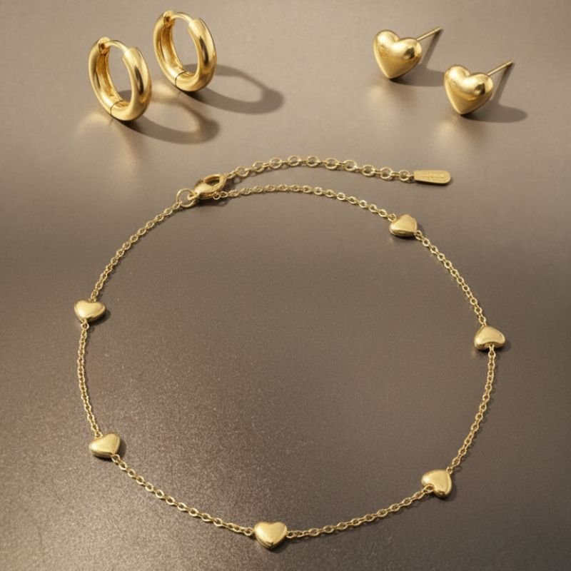 18K Gold Pave Heart Dainty Jewelry Set - Image 9