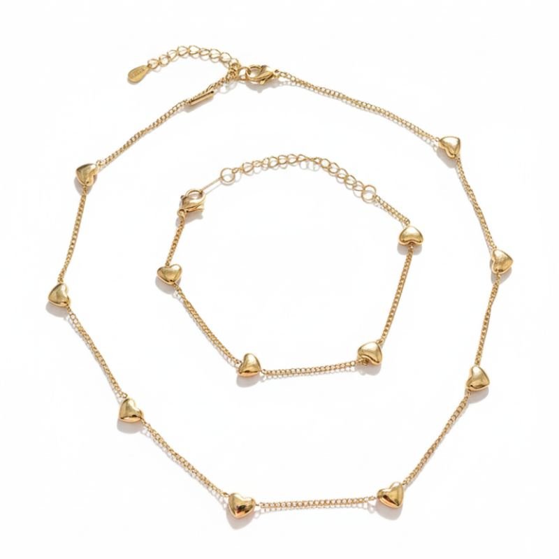 18K Gold Pave Heart Dainty Jewelry Set - Image 7