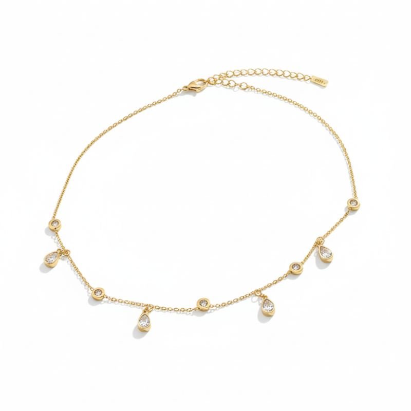 18K Gold Teardrop Diamond Dangle Jewelry Set - Image 3