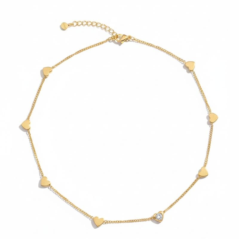 18K Gold Pave Heart Dainty Jewelry Set - Image 3